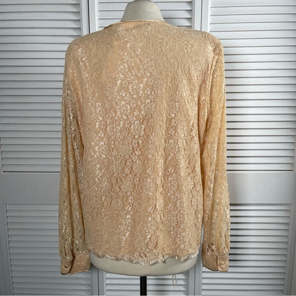 Yves St. Clair Studio Lace Blouse Champagne Floral Sheer Sleeves NWT Size 16 - Picture 9 of 14